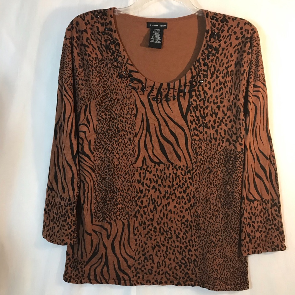 LH Sport Brown and Black Animal Print Sweater‎